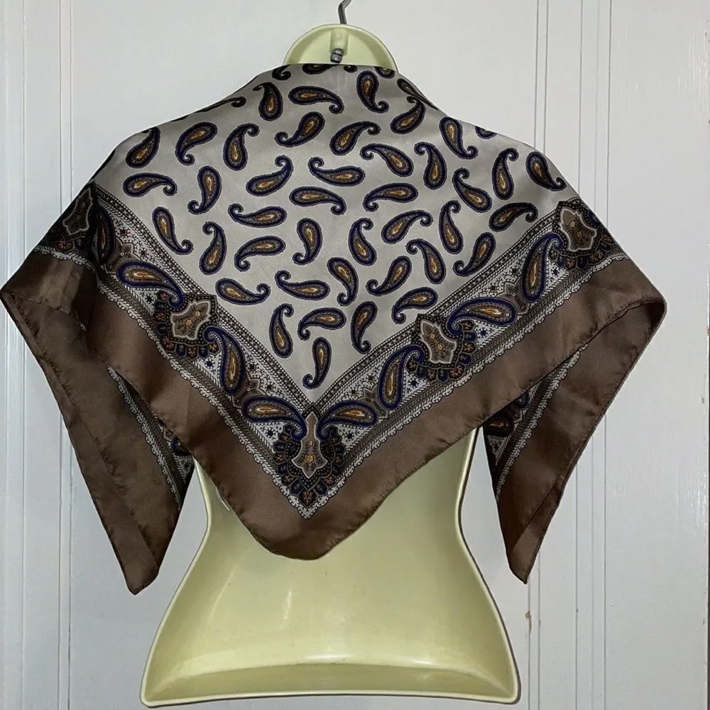 Vtg 70s Herman Pecker & Co polyester‎ paisley large square scarf